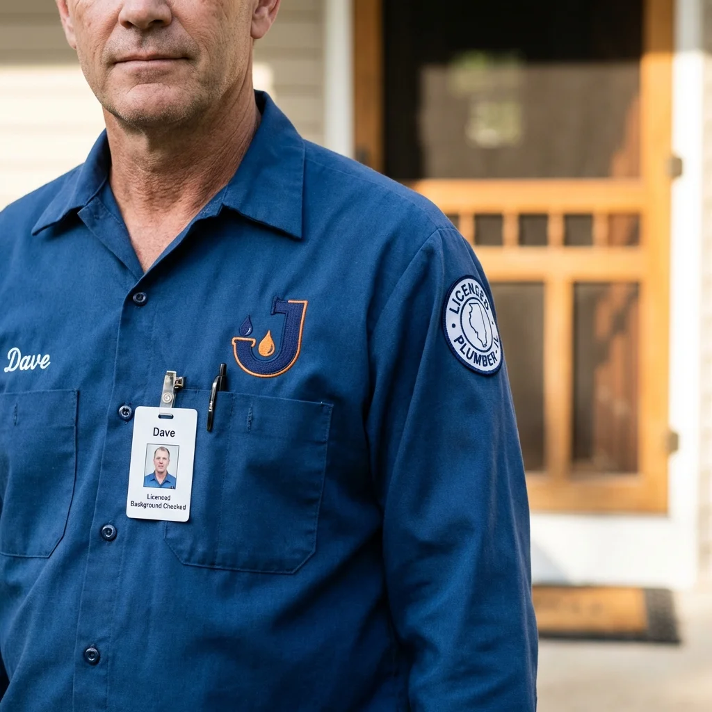 Licensed plumber showing ID badge in Wilkesboro, NC