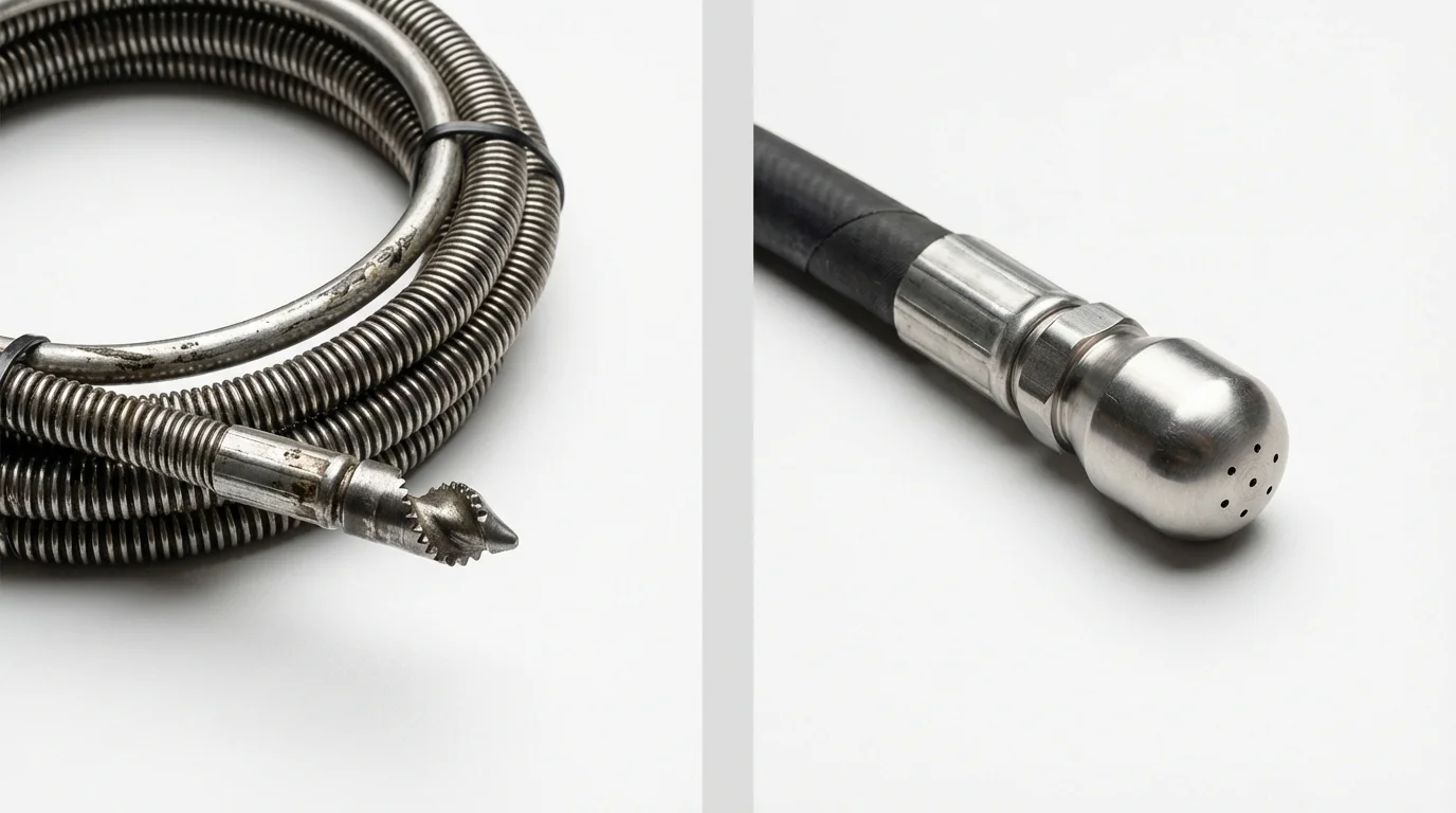 Drain snake cable and hydro jetting nozzle used for drain cleaning in Wilkesboro, NC