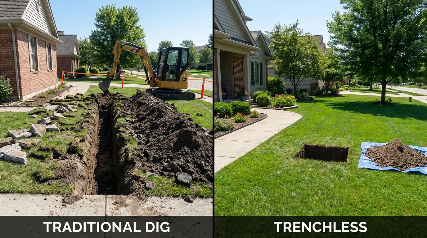 Trenchless sewer repair with minimal yard damage versus traditional excavation in Wilkesboro, NC